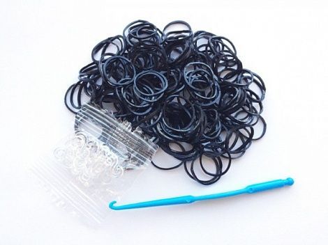 Набор резиночек для плетения браслетов Loom Bands (с крючком, 200 шт) черный