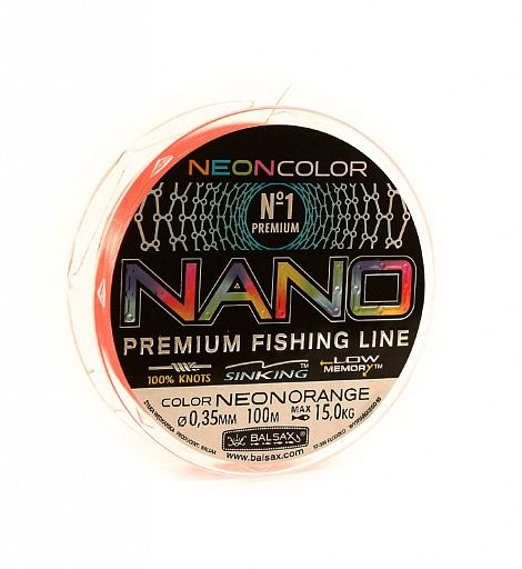Леска Balsax Nano Neon Orange Box 100м 0,35 (15,0кг)