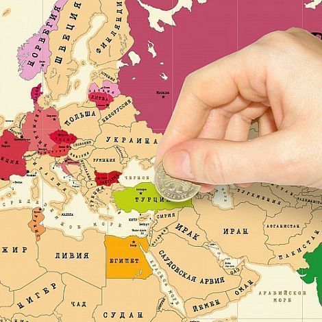 Скретч карта мира стираемая 58см х 82см, тубус (Стиральная карта)