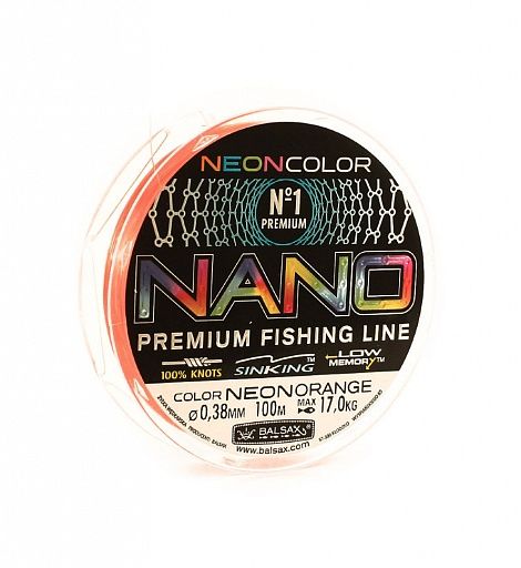 Леска Balsax Nano Neon Orange Box 100м 0,38 (17,0кг)